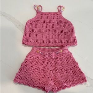 Zara Pink Knit Two-Piece Crop Top & Shorts Set